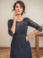 A-line Scoop Illusion Ankle-Length Chiffon Lace Mother of the Bride Dress With Rhinestone Beading