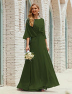Sunnderly  Bridesmaid Dress Women Long Sleeve V-Neck Chiffon Formal Wedding Party Dress SY28018