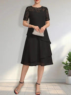 A-line Scoop Illusion Knee-Length Lace Chiffon Mother of the Bride Dress With Sequins
