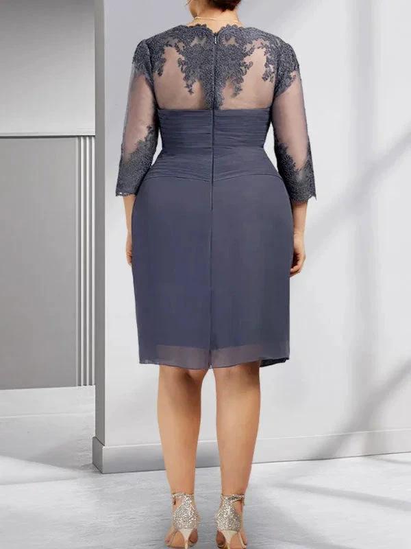 Sheath/Column Sweetheart Knee-Length Chiffon Mother of the Bride Dress With Beading Appliques Lace Sequins Pleated