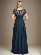 A-Line Scoop Floor-Length Chiffon Mother of the Bride Dress With Applique & Sequins