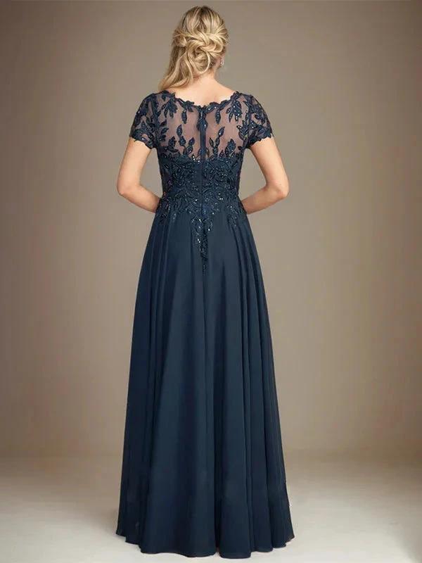 A-Line Scoop Floor-Length Chiffon Mother of the Bride Dress With Applique & Sequins