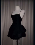 Sexy Backless Short Prom Dress Black Satin Homecoming Dress Y7620