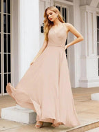 Numbersea Halter Chiffon Bridesmaid Dresses Wedding Appare Sleeveless Formal Prom Dress with Ruffled Back 28035