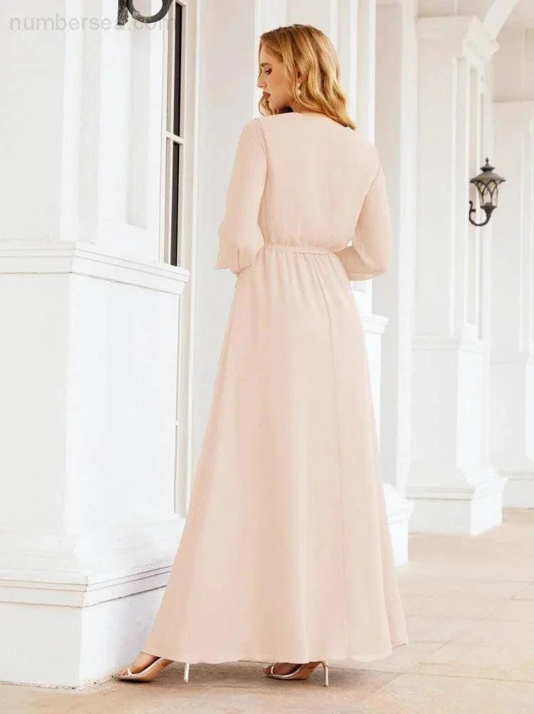 Sunnderly Women's Chiffon Bridesmaid Dress A line Long Sleeves Formal Evening Prom Gown for Wedding Guest SY28032
