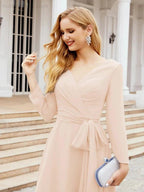 Bridesmaid Dress V-Back Waist Belt Mother of the Bride Wedding Guest SY28031