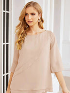 Sunnderly Elegant 2 Piece Mother of The Bride Dress Plus Size Pant Suits Ruffle Layers Sliver Housecoat SY28064