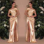 Off The Shoulder Charmeuse Prom Dress Split Ruffle Mermaid