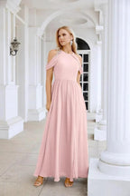 Ladies Chiffon Off Shoulder Swing Sleeve Front Slit Bridesmaid Evening Dress Wedding Party Evening Dress 28117