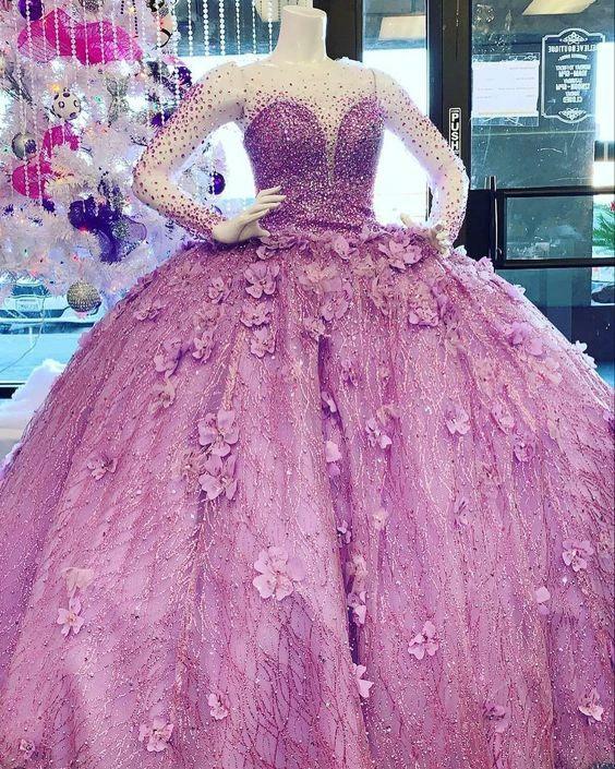 Luxurious Beaded Ball Gown With Flowers Quinceanera Dress Y811
