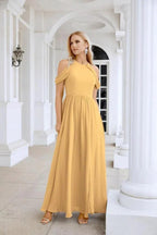 Ladies Chiffon Off Shoulder Swing Sleeve Front Slit Bridesmaid Evening Dress Wedding Party Evening Dress 28117