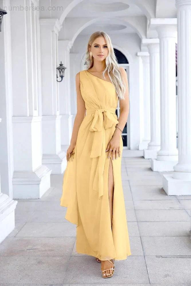 Ladies Chiffon One Shoulder Bridesmaid Evening Dress Wedding Party Evening Dress 28133