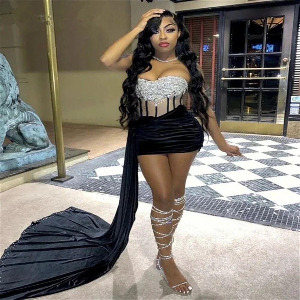 18th Birthday Outfit Black Velvet Sheath Homecoming Dresses, Custom Made Party Dresses Y323