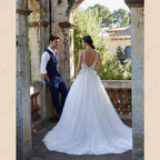 Sleeveless Wedding Dress For Women Tulle V-Neck Bridal Gown Illusion Backles A-line Vestido De Noiva Spaghetti Straps