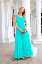 Ladies Chiffon V Neck Sleeveless Floor Length Bridesmaid Evening Dress Wedding Party Evening Dress 28126