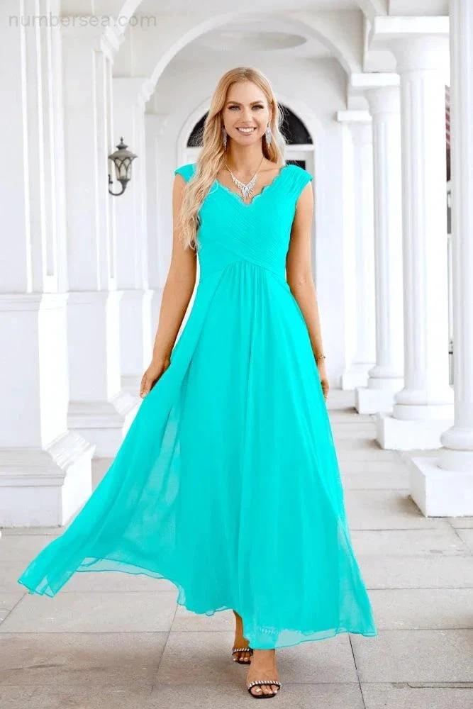 Ladies Chiffon V Neck Sleeveless Floor Length Bridesmaid Evening Dress Wedding Party Evening Dress 28126