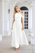 Ladies Chiffon Off Shoulder Swing Sleeve Front Slit Bridesmaid Evening Dress Wedding Party Evening Dress 28117