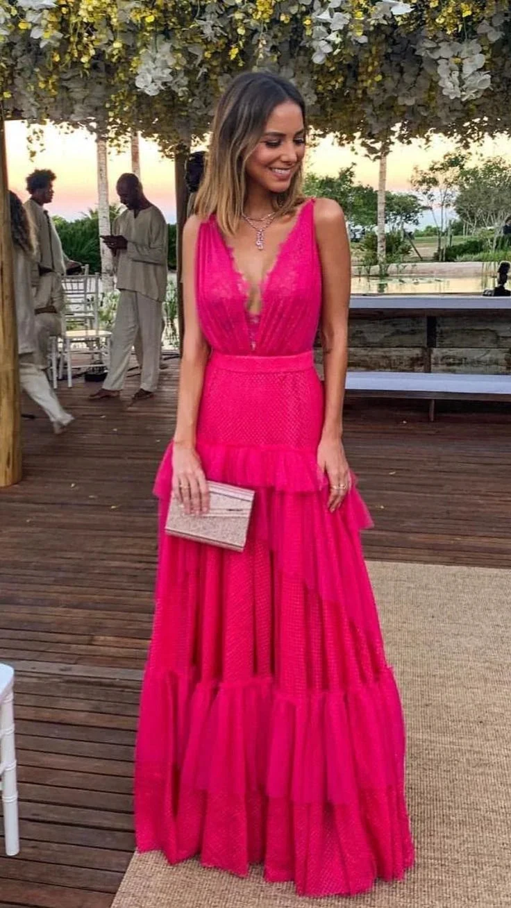 Elegant Hot Pink A-line Evening Dress Hot Pink Formal Dress Y5337