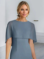 Sheath Scoop Floor-Length Chiffon Mother of the Bride Dress With Cascading Ruffles