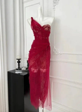 Pretty Burgundy Tulle Lace Prom Dress Evening Dress Y8506