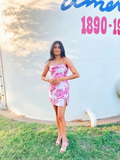 Cute Strapless Print Floral Homecoming Dress Y2773