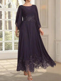 A-line Scoop Illusion Ankle-Length Lace Chiffon Mother of the Bride Dress With Sequins