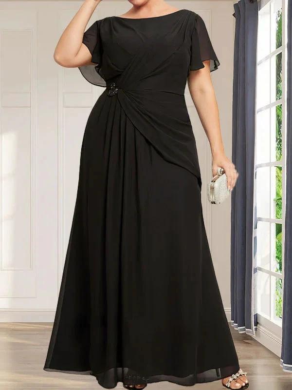 A-line Scoop Ankle-Length Chiffon Mother of the Bride Dress With Beading Pleated