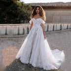 Exquisite Off Shoulder Wedding Dresses Sweetheart Applique Bride Gowns A-Line vestidos de novia playa Custom Made