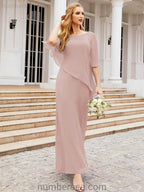 Sunnderly Formal Party Gown Dress Long Mother of The Bride Dresses with Ruffle Cape SY28026