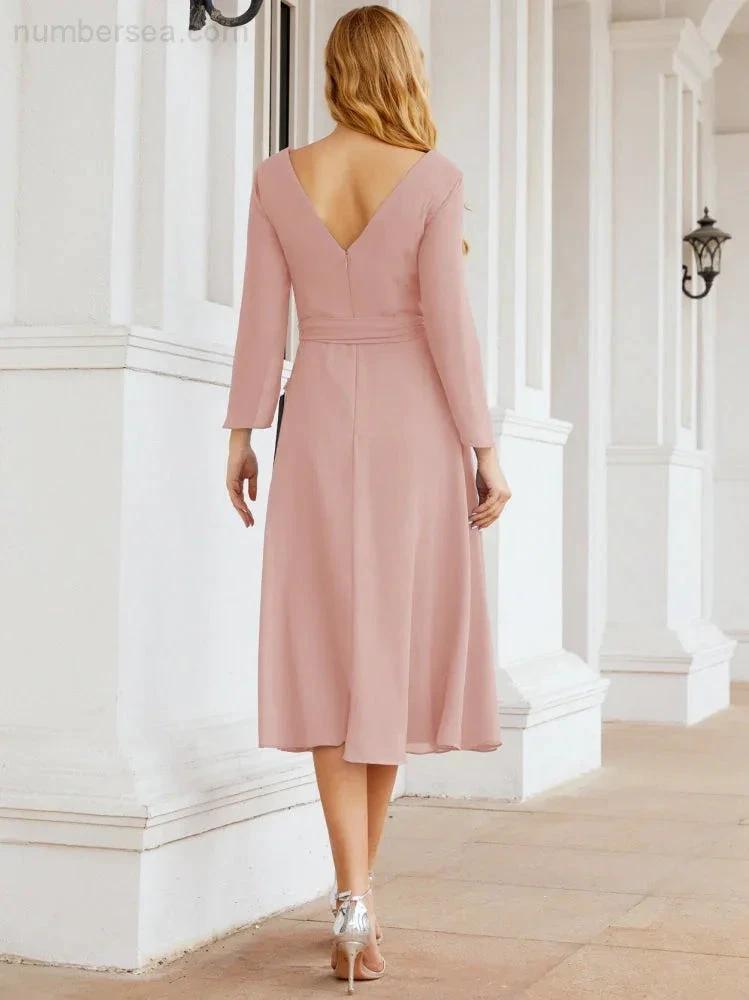 Bridesmaid Dress V-Back Waist Belt Mother of the Bride Wedding Guest SY28031