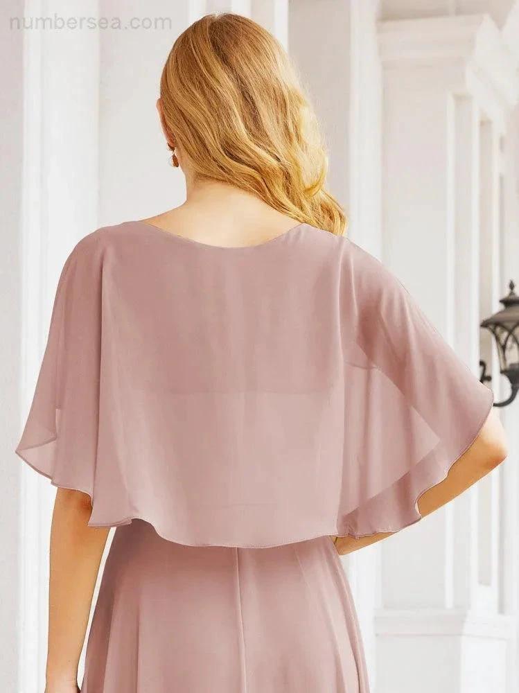 Numbersea Bridesmaid Dresses for Wedding Formal Evening Party Prom Gown with Cape 28050