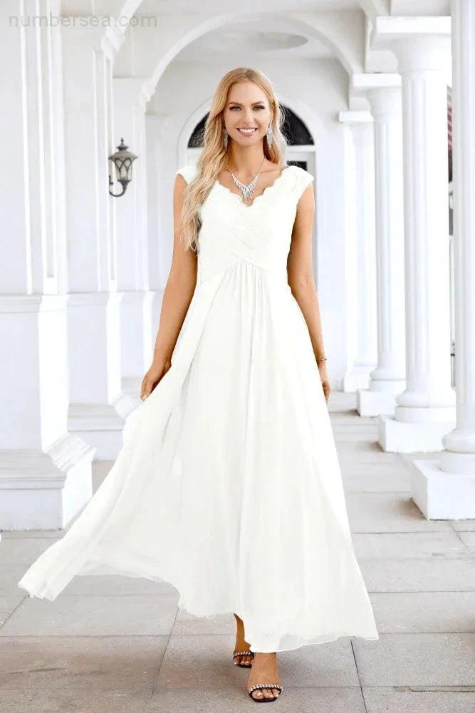 Ladies Chiffon V Neck Sleeveless Floor Length Bridesmaid Evening Dress Wedding Party Evening Dress 28126