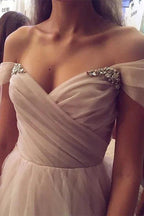 Elegant Long A-line Off the Shoulder Tulle Prom Dresses