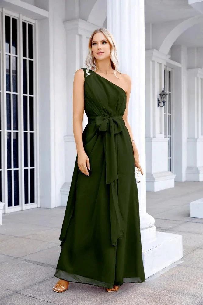 Ladies Chiffon One Shoulder Bridesmaid Evening Dress Wedding Party Evening Dress 28133