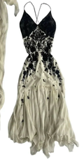 Champagne Spaghetti Straps Chiffon Black Lace Prom Dress Long Evening Dress Y7480
