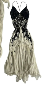 Champagne Spaghetti Straps Chiffon Black Lace Prom Dress Long Evening Dress Y7480