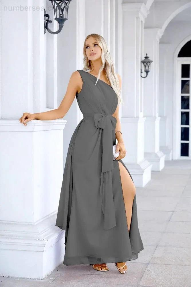 Ladies Chiffon One Shoulder Bridesmaid Evening Dress Wedding Party Evening Dress 28133