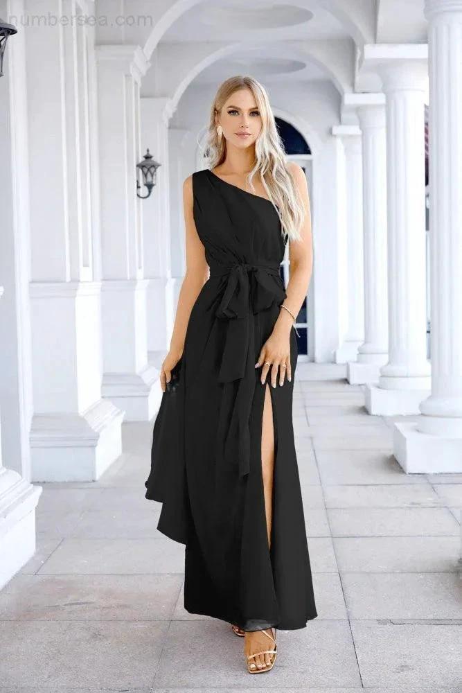 Ladies Chiffon One Shoulder Bridesmaid Evening Dress Wedding Party Evening Dress 28133