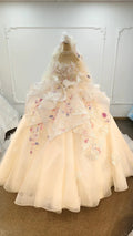 Blush Floral Strapless Ballgown Embroidered Skirt & Tulle Cape
