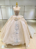 Ivory Glimmer Strapless Ballgown: Iridescent Beaded Bust & Flowing Train