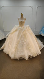 Romantic Sweetheart Strapless Ball Gown Wedding Dress with Crystal Floral Embroidery & Tulle Ruffles Ye-2023