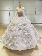 Ivory Petal Whisper Ballgown Organza Floral Bust & Bloom Train