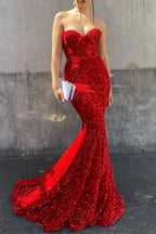 Elegant Sequined Sweetheart Mermaid Long Prom Dress with Ruffle