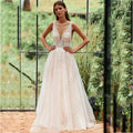 Vintage Spaghetti Straps Wedding Dresses Illusion V-Neck Backless Robe Romantic Tulle A-line Bridal Gowns