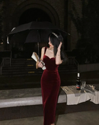 New Summer Women Vintage Sleeveless Velvet Dress Female Spaghetti Strap Sexy Bodycon Dress Ladies Elegant Evening Dress Y1654