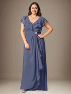 Stormy A-Line V-Neck Ruched Chiffon Dress
