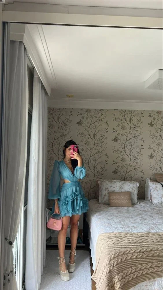 Sexy Long Sleeves Homecoming Dress A-line Cocktail Dress Y6981