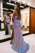 Sexy Sleeveless Slit Front Spaghetti Straps Prom Dress