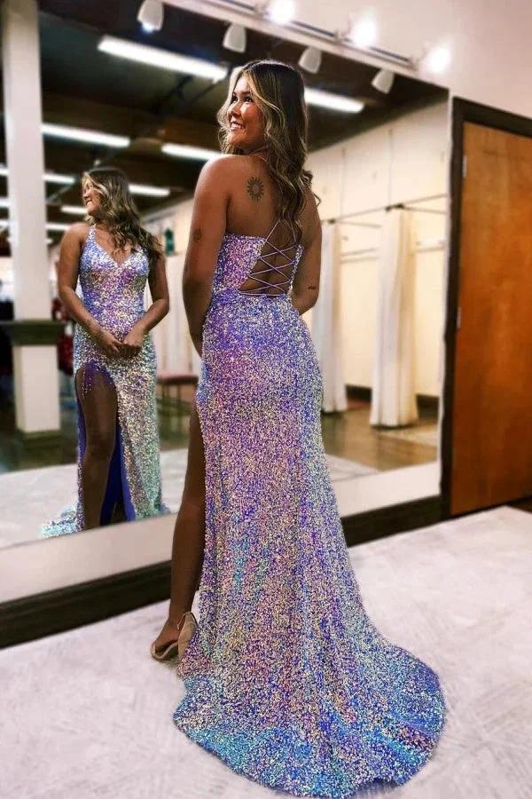 Sexy Sleeveless Slit Front Spaghetti Straps Prom Dress