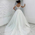 Princess Lace Tulle A Line Wedding Dress Sweetheart Cap Sleeve 3D Appliques Boho Bridal Gowns For Woman Button Vestidos De Novia